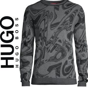 HUGO BOSS REGULAR-FIT SWEATER WITH JACQUARD-KNITTED GLITCH PATTERN XXL
